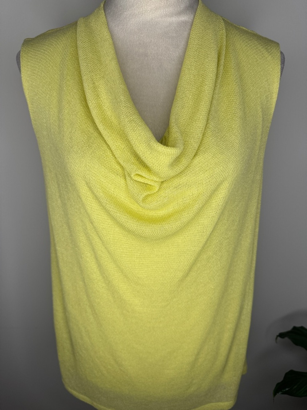 Donna Karan Sleeveless Cowl Neck Sweater in Soft Lemon